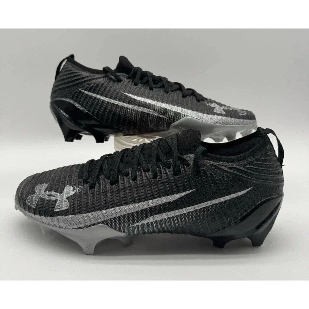 Under Armour Blur Pro Football Cleats Black Gray Silver 3028220-003 Mens Size 10